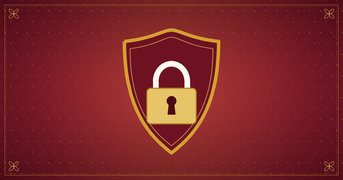Illustration d'un bouclier orné d'un cadenas, en rouge et or